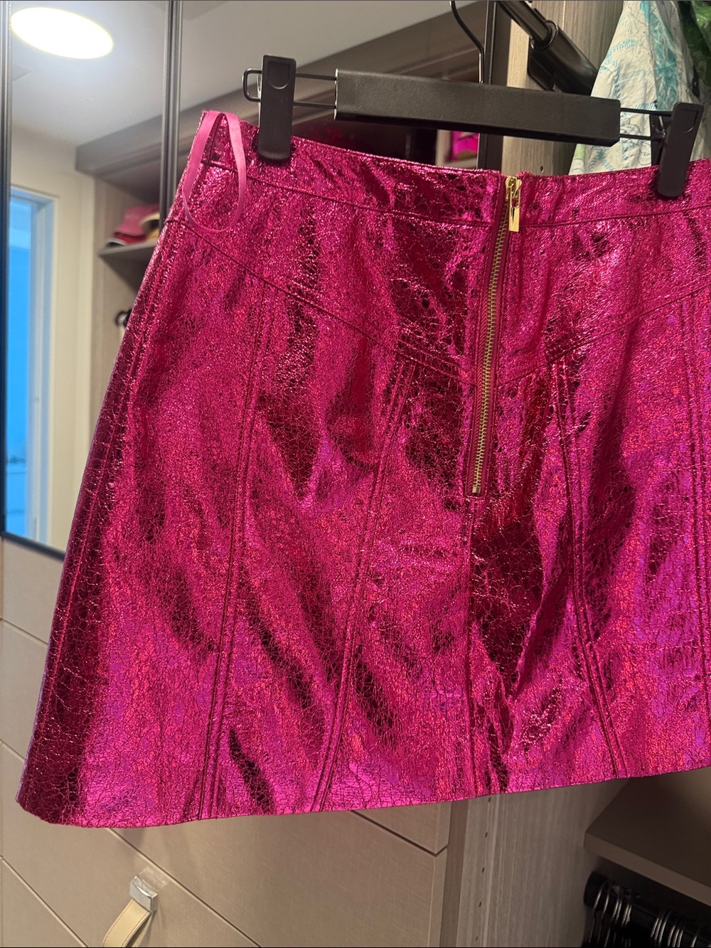 Metallic Fuchsia Mini Skirt with Front Zip